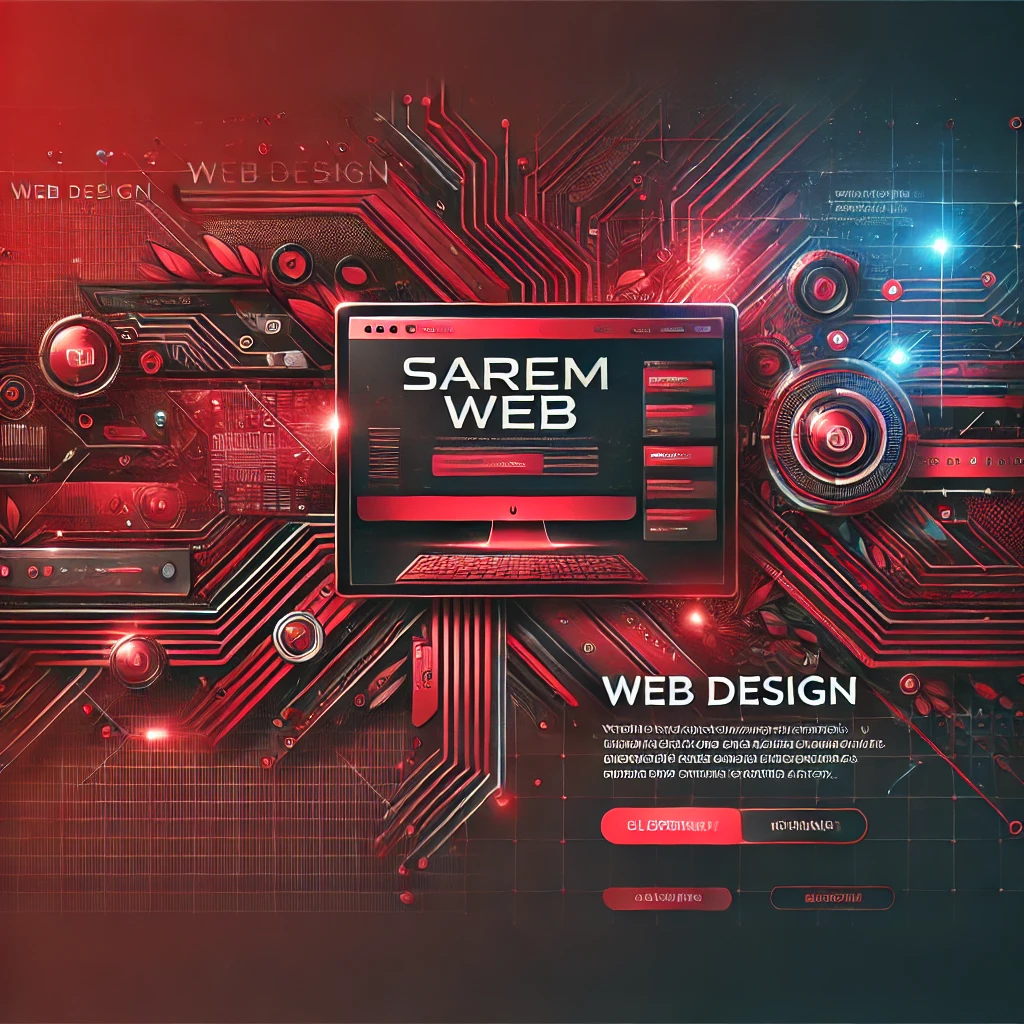 DALL·E 2025 01 23 20.57.43 A Bold And Creative Banner For A Web Design Company With A Dominant Red Color Theme. The Design Includes Futuristic Elements Like Circuit Patterns A